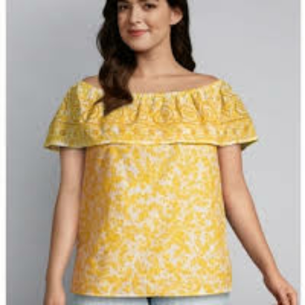 Lane Bryant| Yellow off shoulder embroidered top